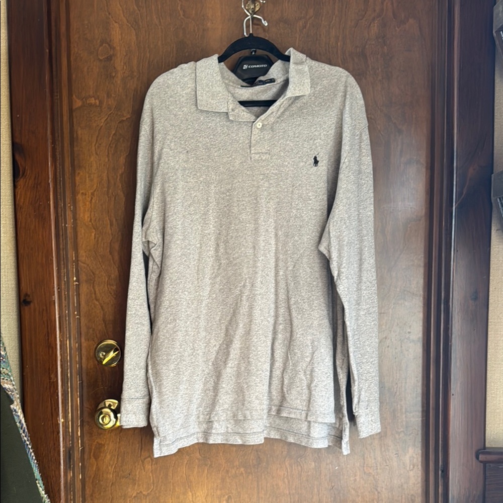 Chaps Gray Long-Sleeve Polo Shirt Classic Knit